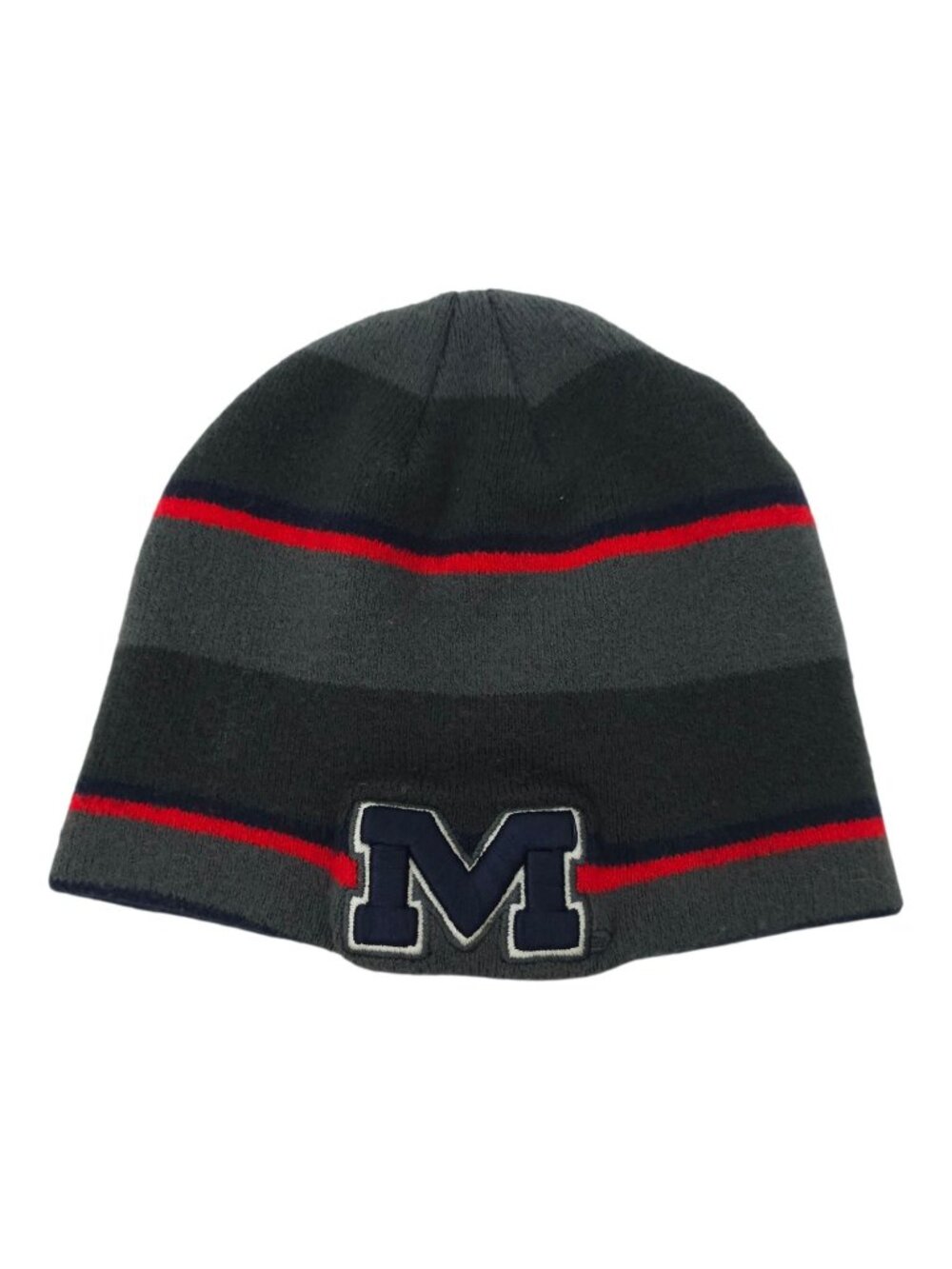Ole Miss Rebels Beanie Hat OSFM Gray Red Striped Knit Skull Cap Skater Nike